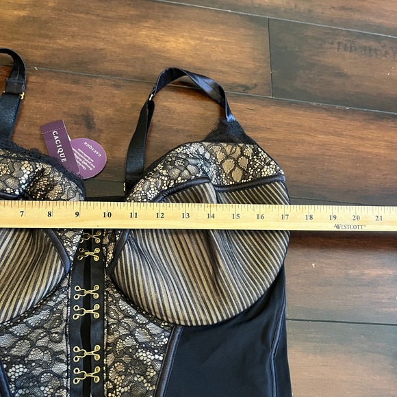 Cacique Women's Corset Sz 42DDD Veiled Lace Hook & Eye Black Underwire Sexy NWT - Picture 6 of 13